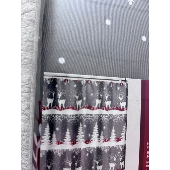 Reindeer Games Winter Shower Curtain Set With Hooks Christmas Winter - Picture 2 of 5